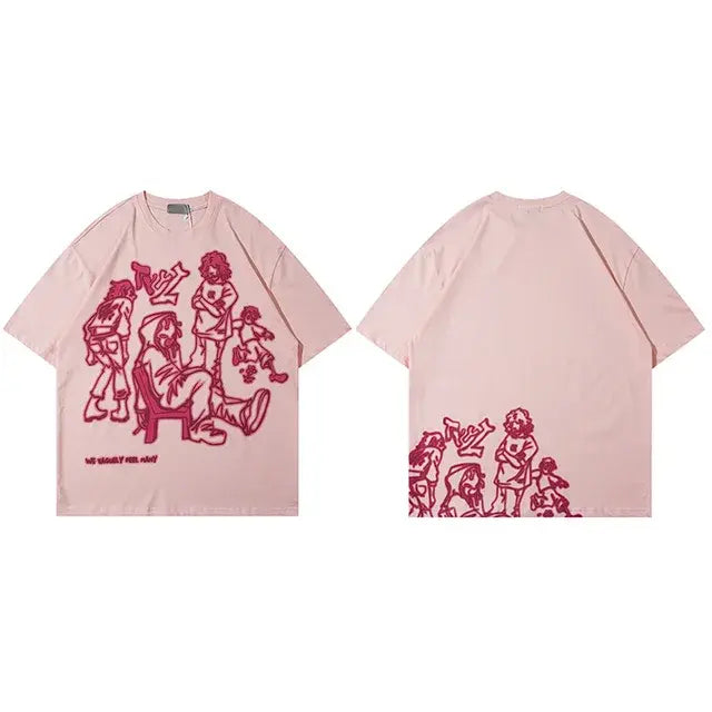 Harajuku Girl Cat Pink T-Shirt Front and Back