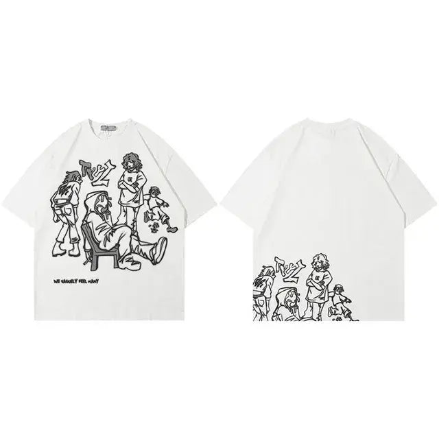 Harajuku Girl Cat White T-Shirt Front and Back