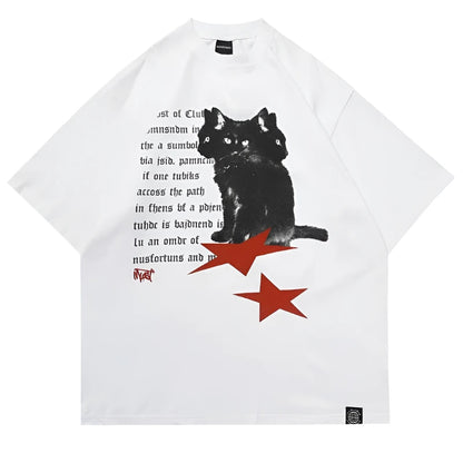 Black Cat White T-Shirt