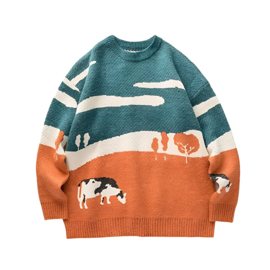 Cow Graphic Orange Sweater