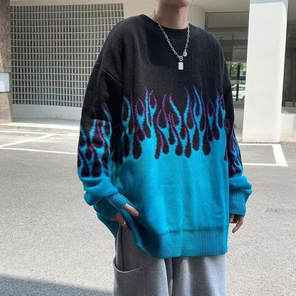 Fire Knitted Sweater Blue