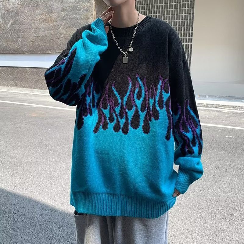 Fire Knitted Sweater Blue pose