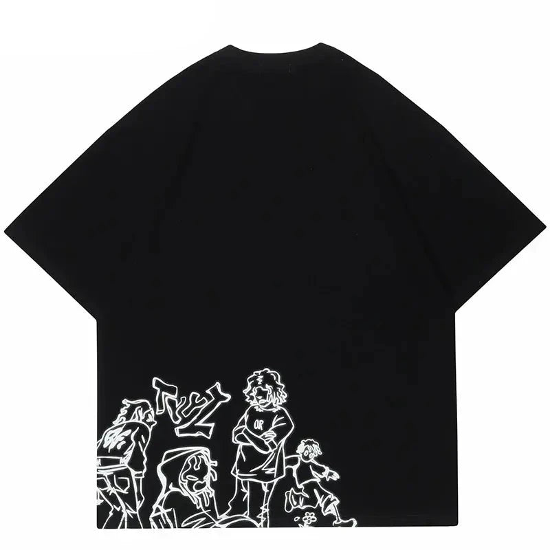 Harajuku Girl Cat Black T-Shirt