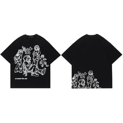 Harajuku Girl Cat Black T-Shirt Front and Back