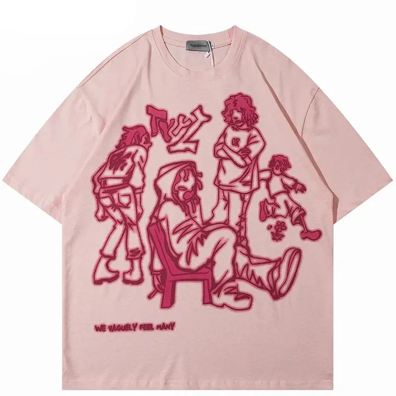 Harajuku Girl Cat Pink T-Shirt