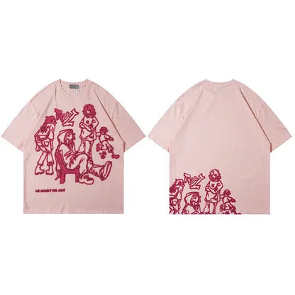 Harajuku Girl Cat Pink T-Shirt Front and Back