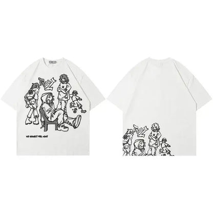 Harajuku Girl Cat White T-Shirt Front and Back
