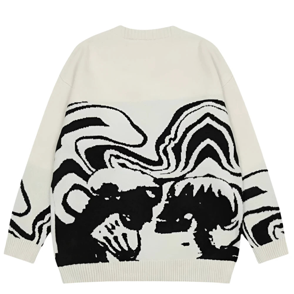 Retro Abstract Beige Sweater