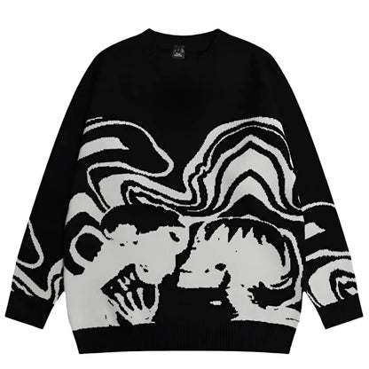 Retro Abstract Black Sweater