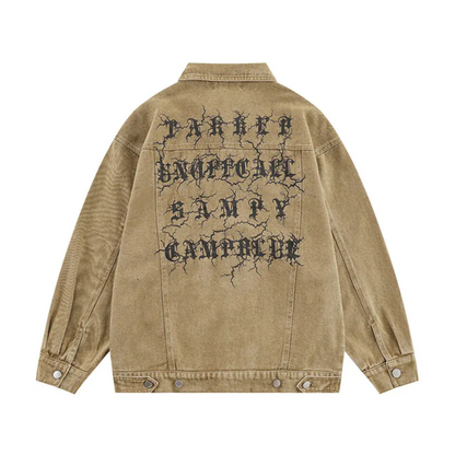Vintage Letter Print Black Denim