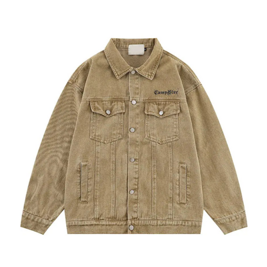 Vintage Letter Print Khaki Denim